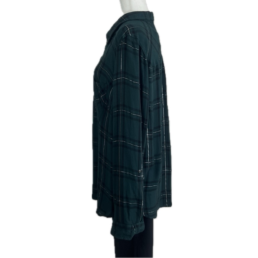 NEW Maurices Plaid Button Up Shirt Button Back Dark Green Silver 2 - Picture 5 of 17